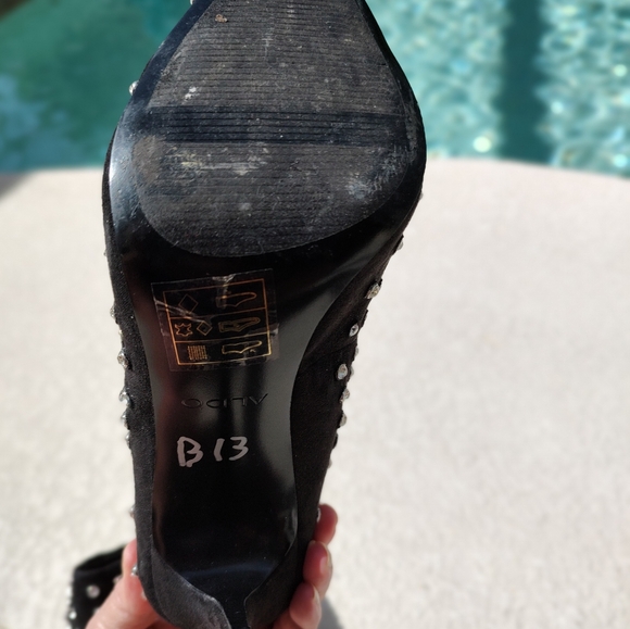 Aldo black suede studded rhinestone pointy toe stiletto - Picture 8 of 16